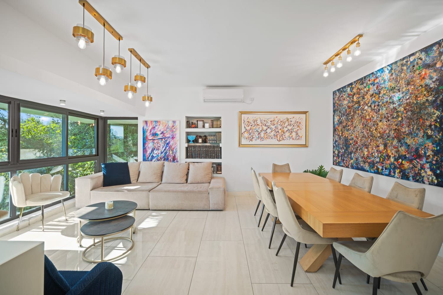 A bright, well-kept apartment living and dining room